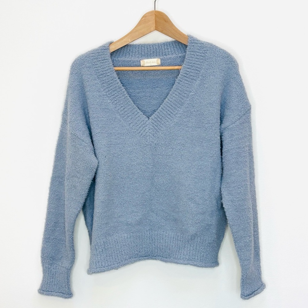 Altar'd State Boucle V Neck Sweater Size Small Dusty Blue Textured Cozy NEW